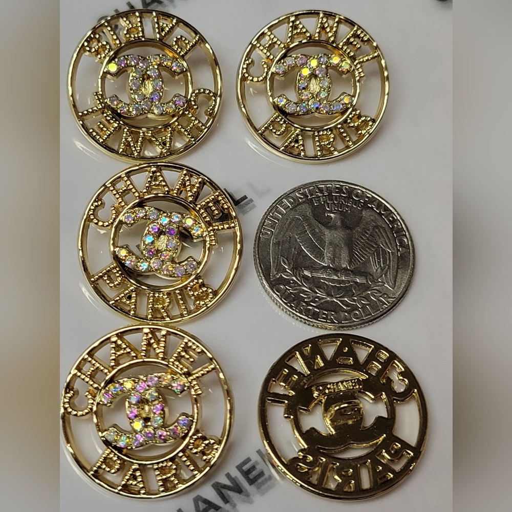 Lot Of 5 Chanel Gold Arora Borealis Crystal Buttons